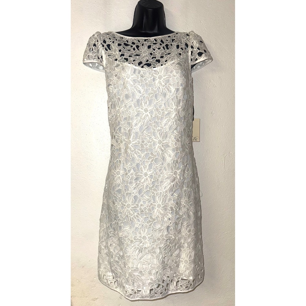 Ali Ro Optic White Lace Overlay Dress Floral Cocktail Party Size 10 - Picture 2 of 7